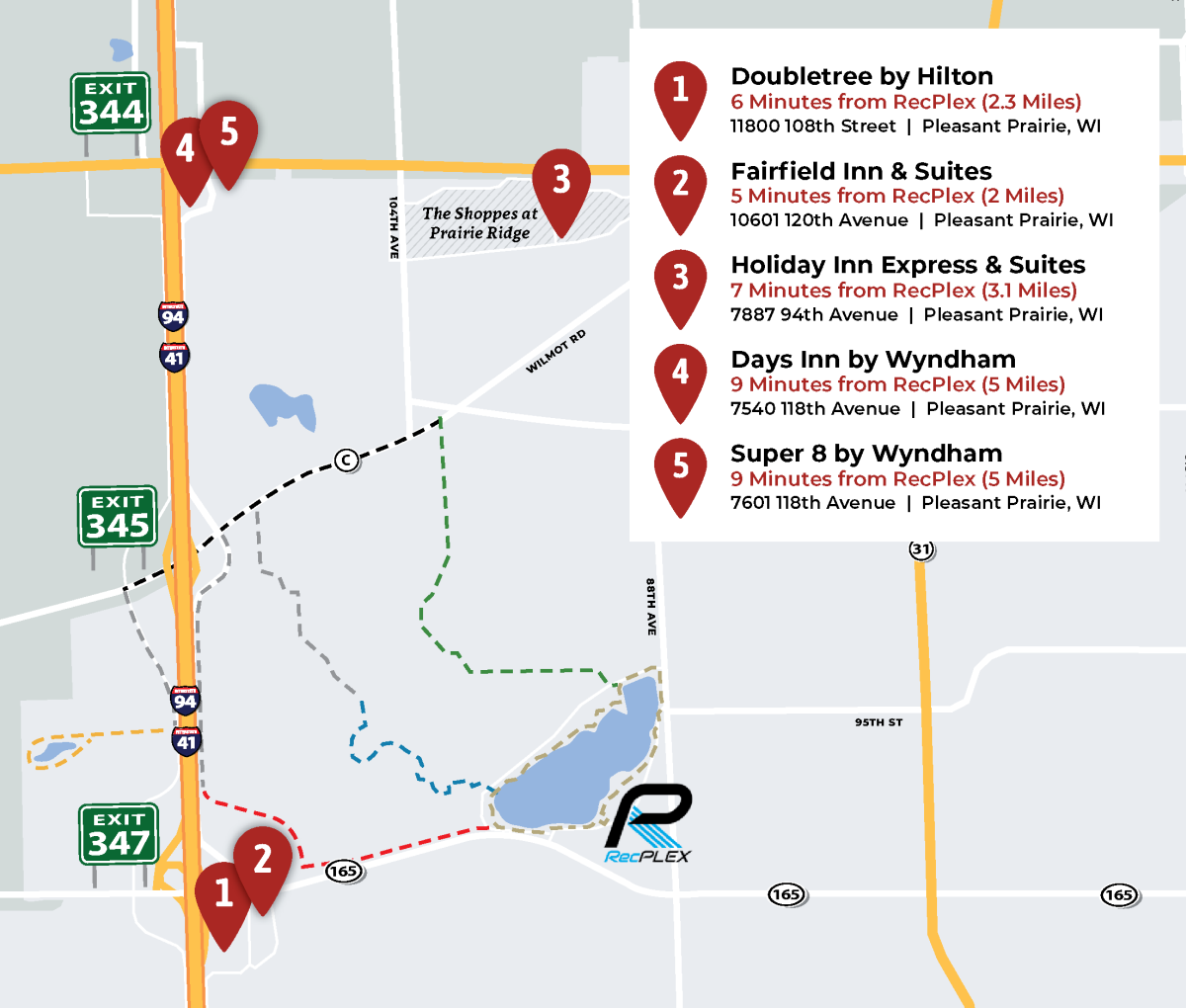 2024 Hotels Distance from RecPlex