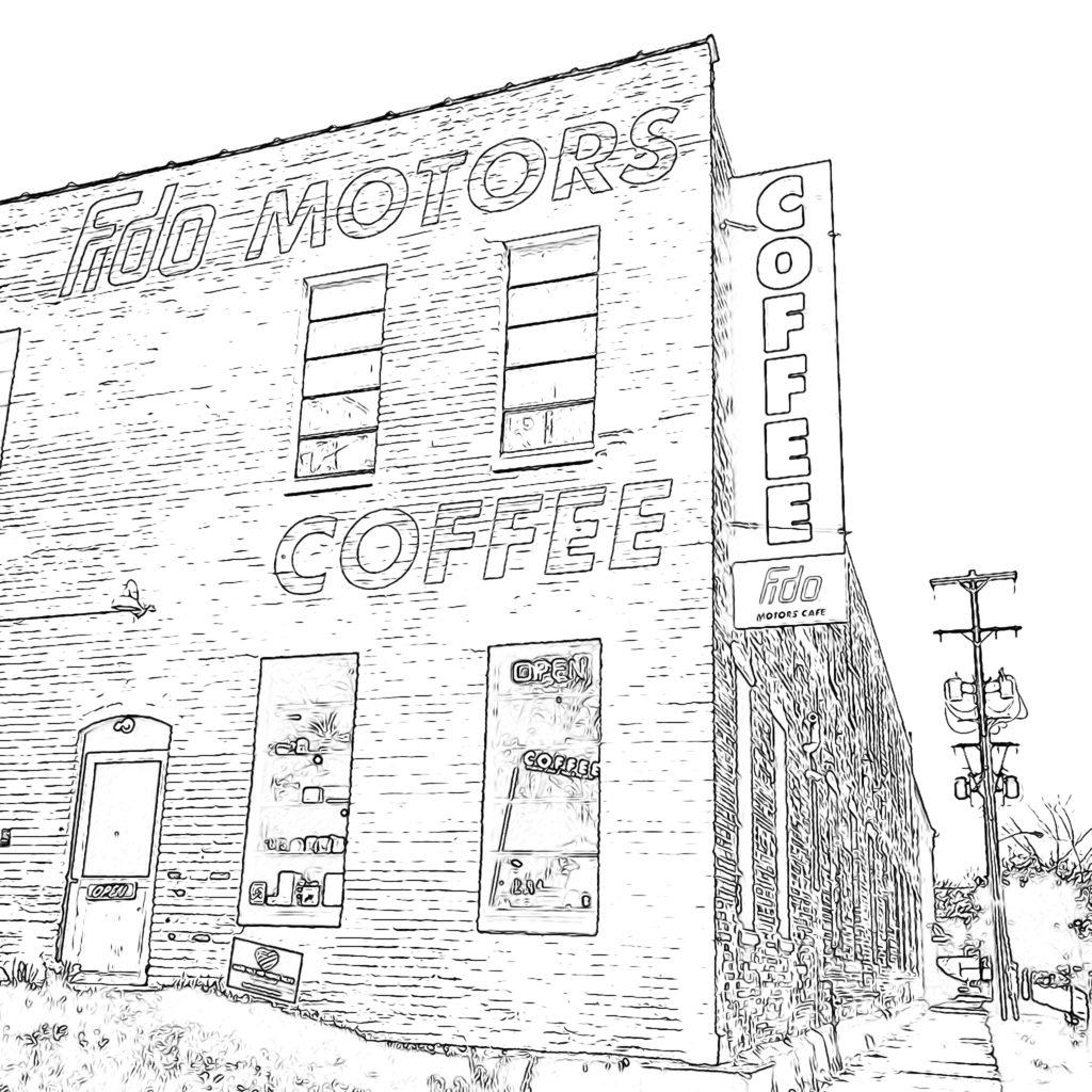 Fido Motors Cafe Coloring Page
