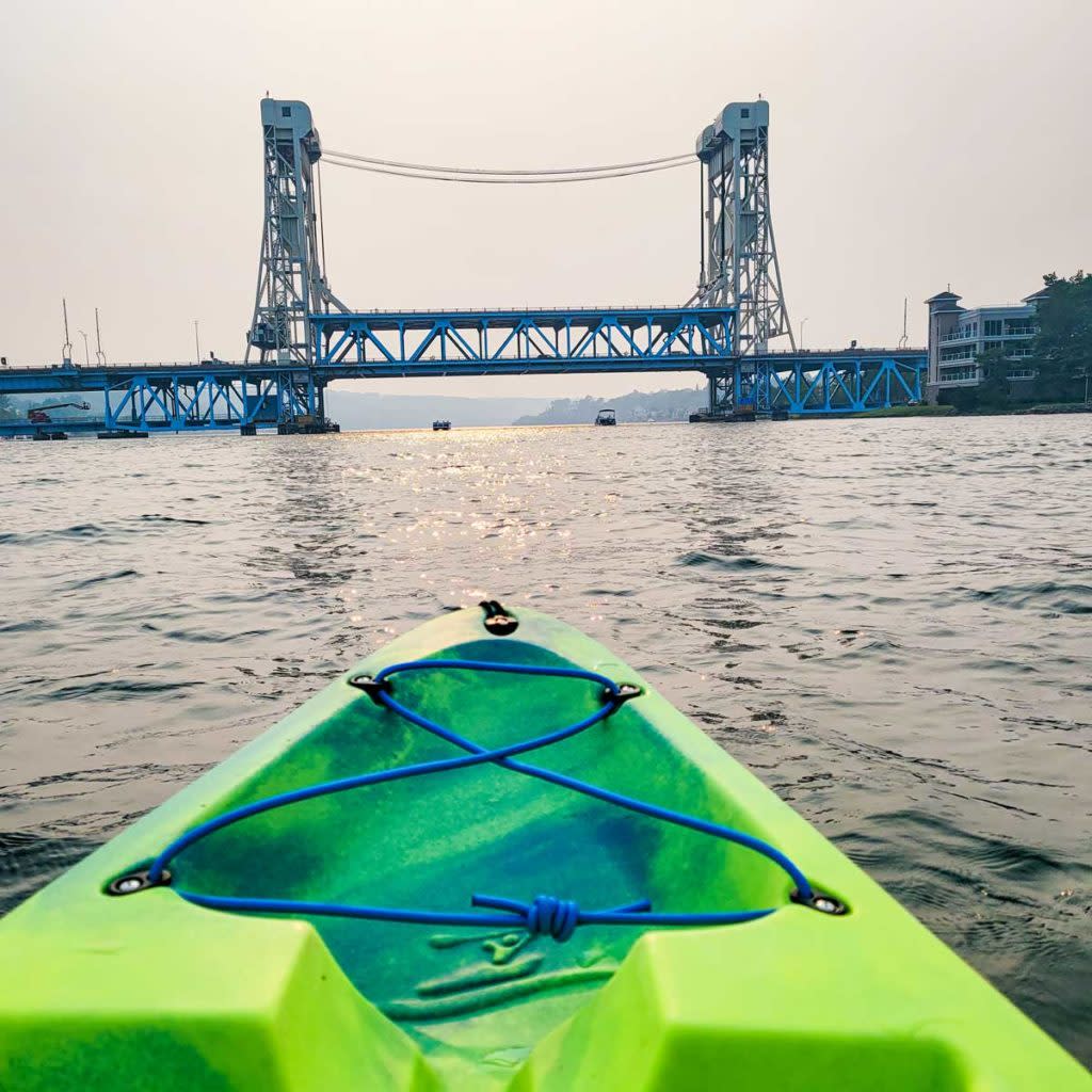 Kayaking under the portage lake lift bridge.