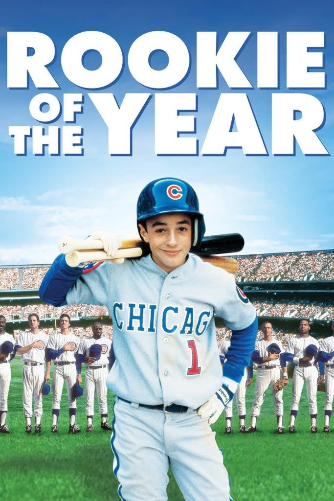 Rookie of the Year Movie Poster - Boy in baseball uniform holding baseball bat