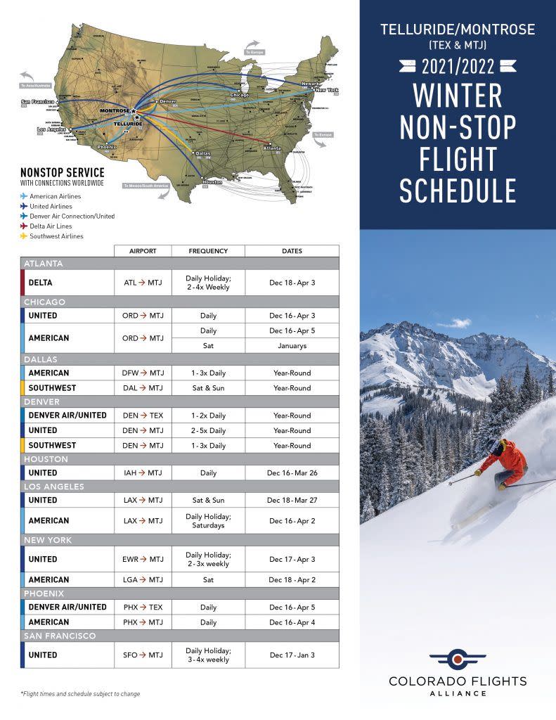 2021/2022 Winter Flight Schedule for Montrose, Colorado Regional Airport