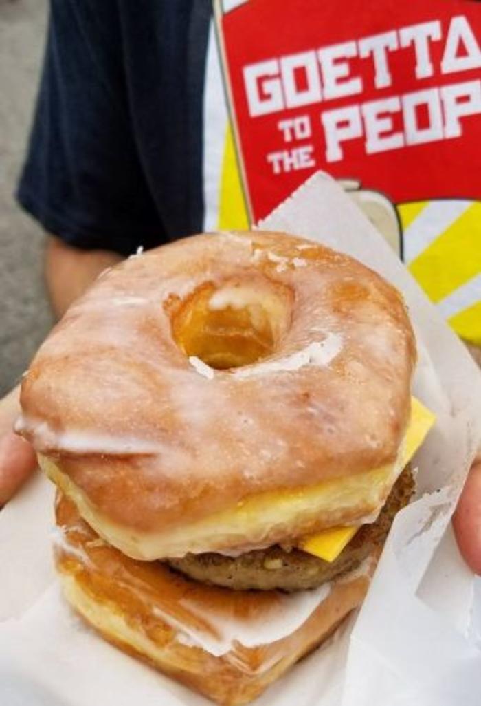 goetta donut at GF with goetta t-shirt