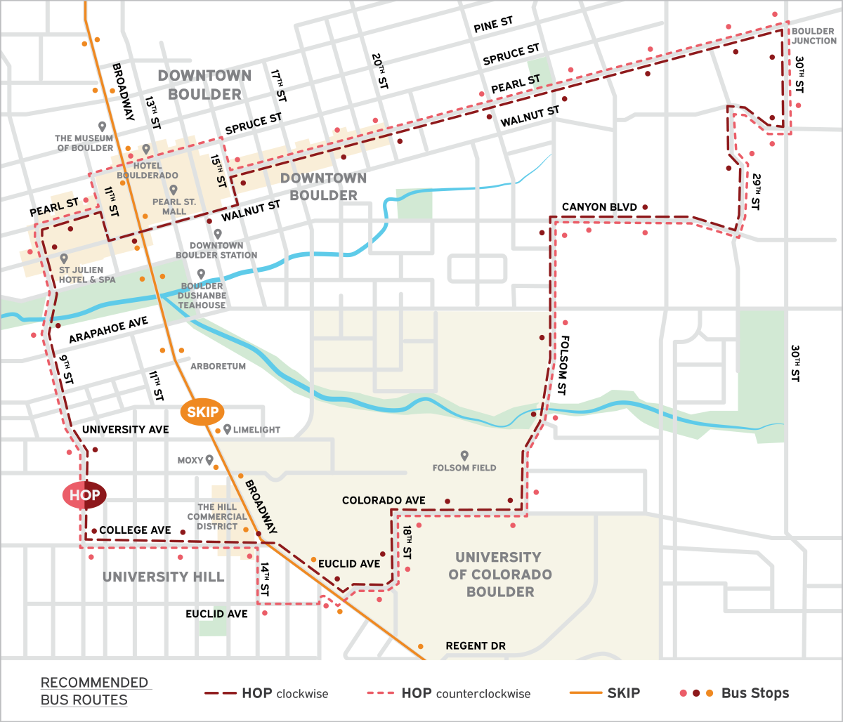 Boulder Bus Routes From the Hill to Downtown Map
