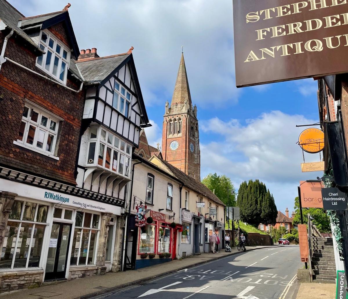 View up Lyndhurst High Street in the New Forest