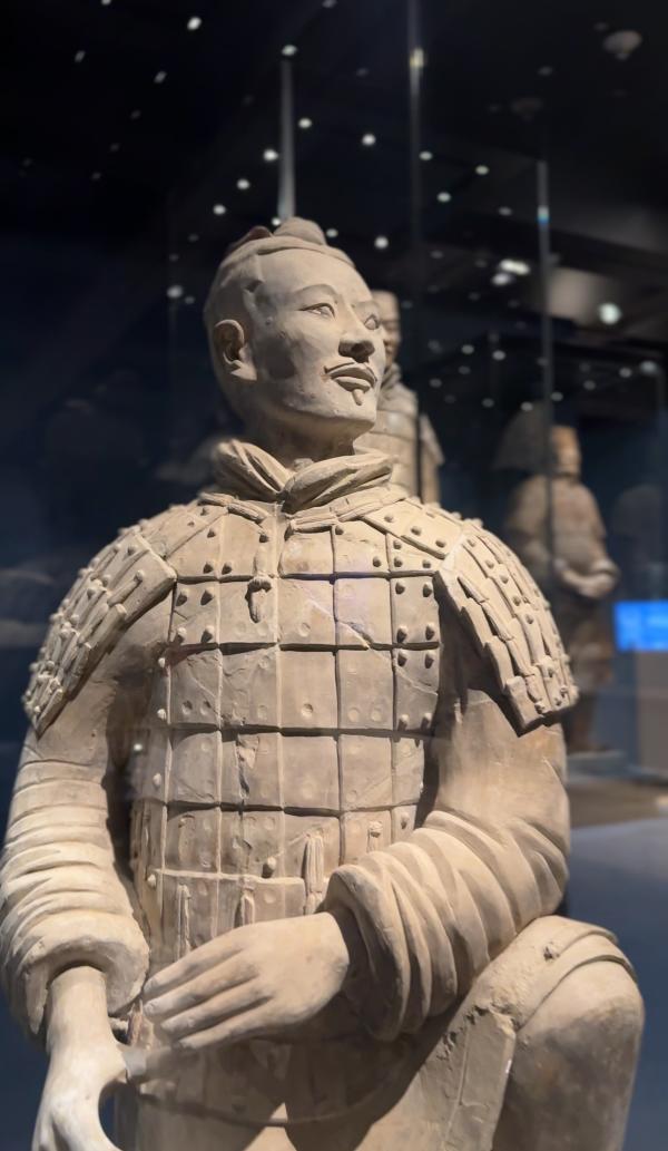 Terracotta Warrior sculpture on display at Bowers Museum in Santa Ana, California