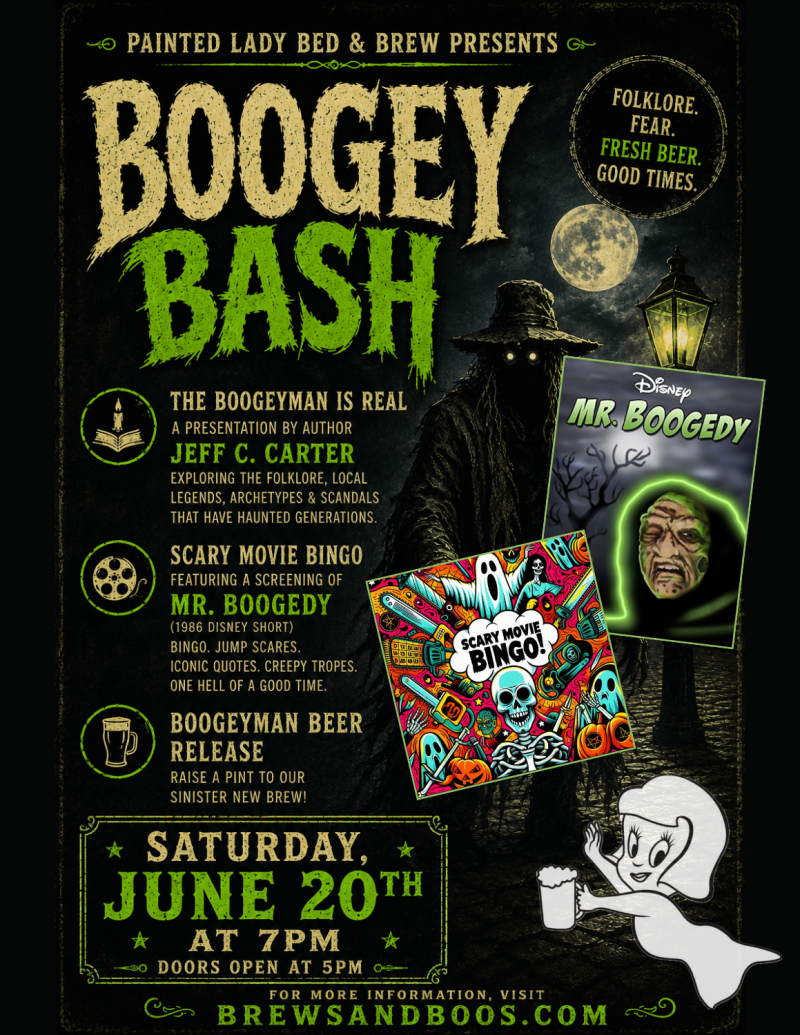 A flyer advertising the Boogey Bash at Painted Lady Bed & Brew.