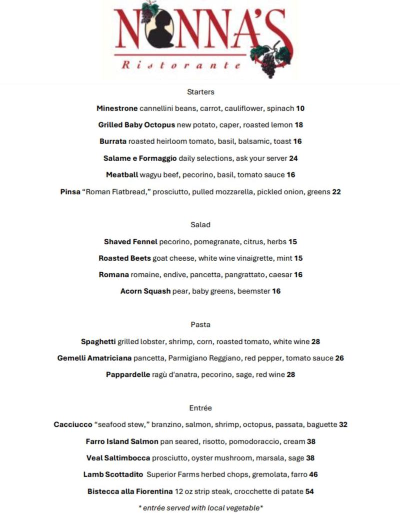 Nonna's Menu