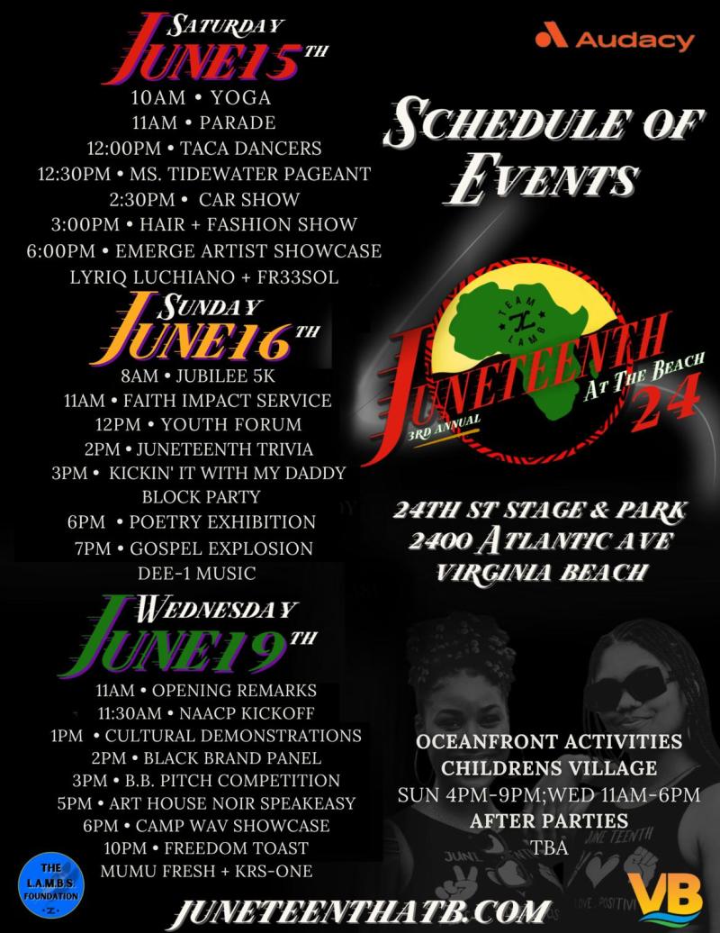 Flyer for Juneteenth at the Beach 2024