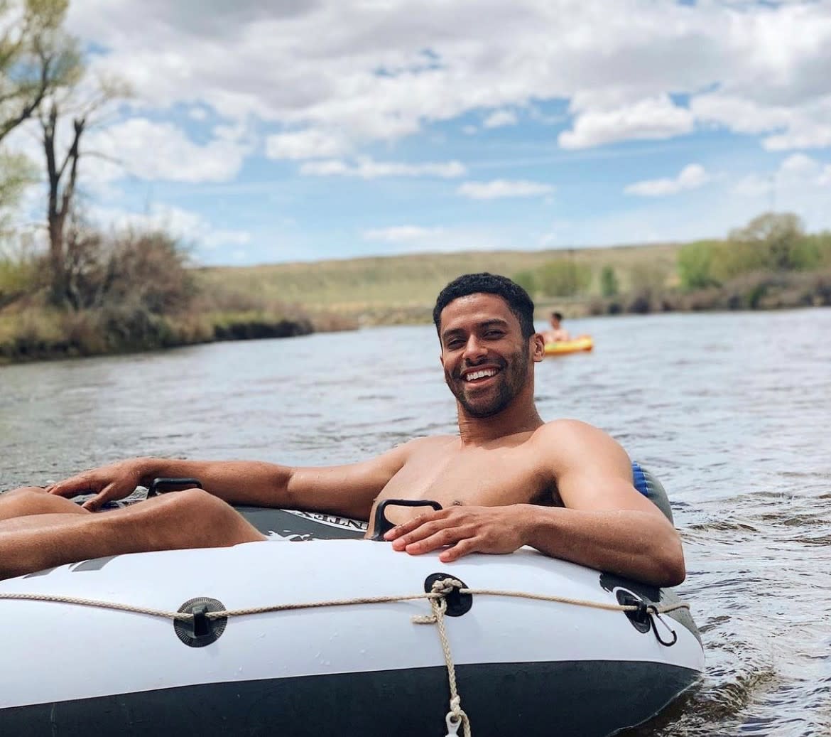 Man Floating on Innertube in Casper, Wyoming