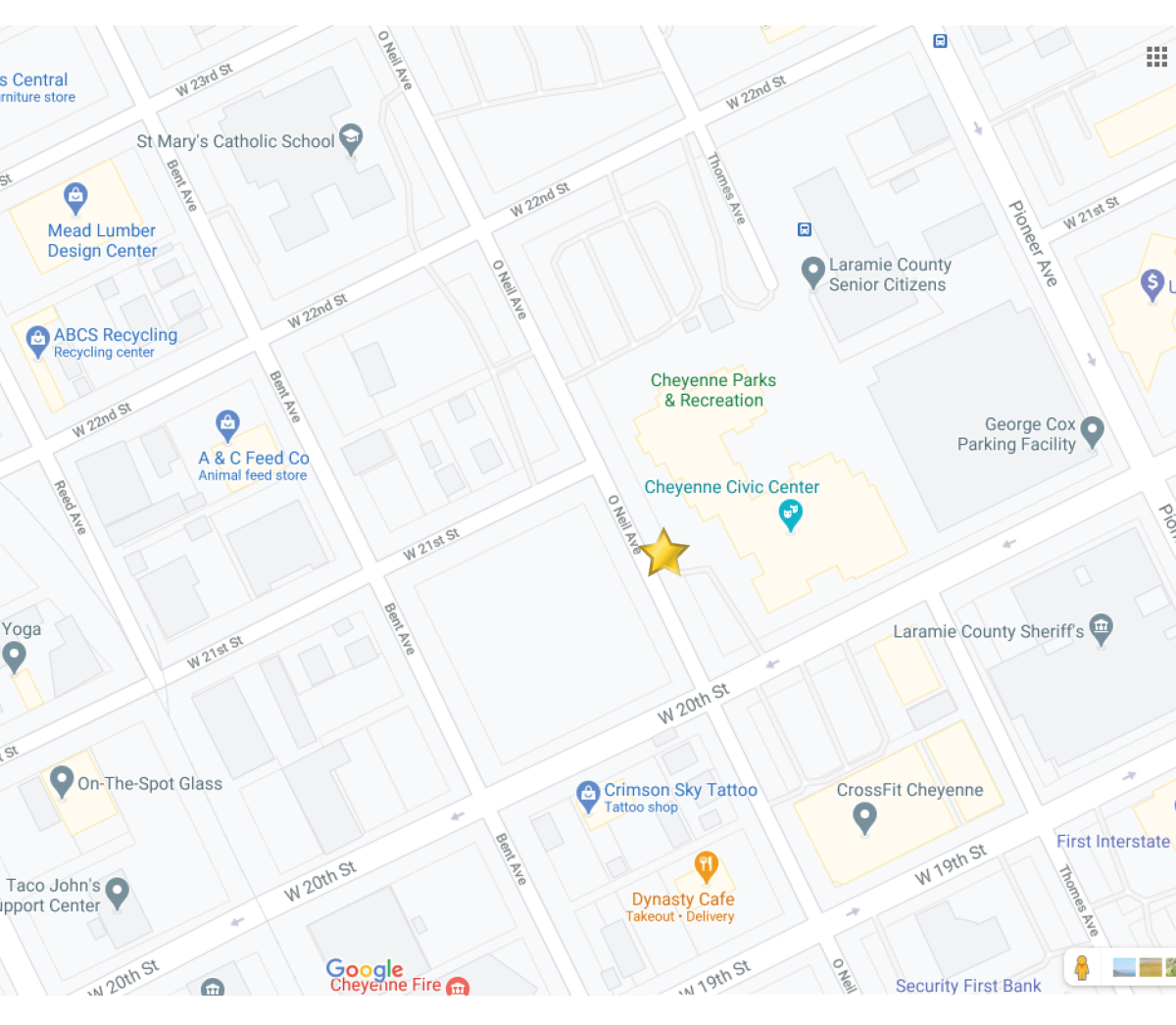 Google map of the Cheyenne Municipal Building.