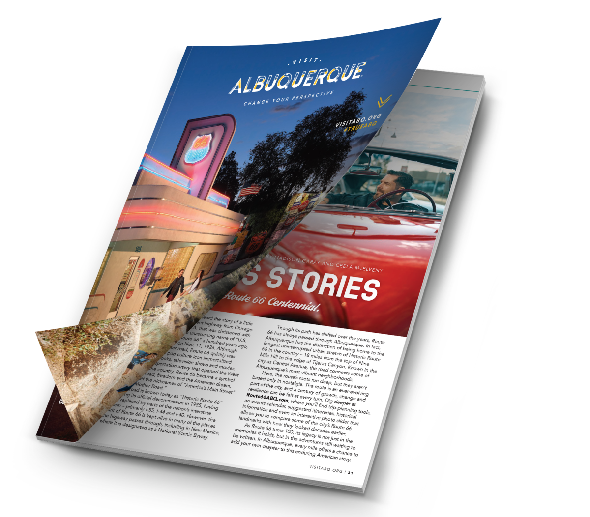 The 2026 Visit Albuquerque Visitors Guide with the cover flipped open.