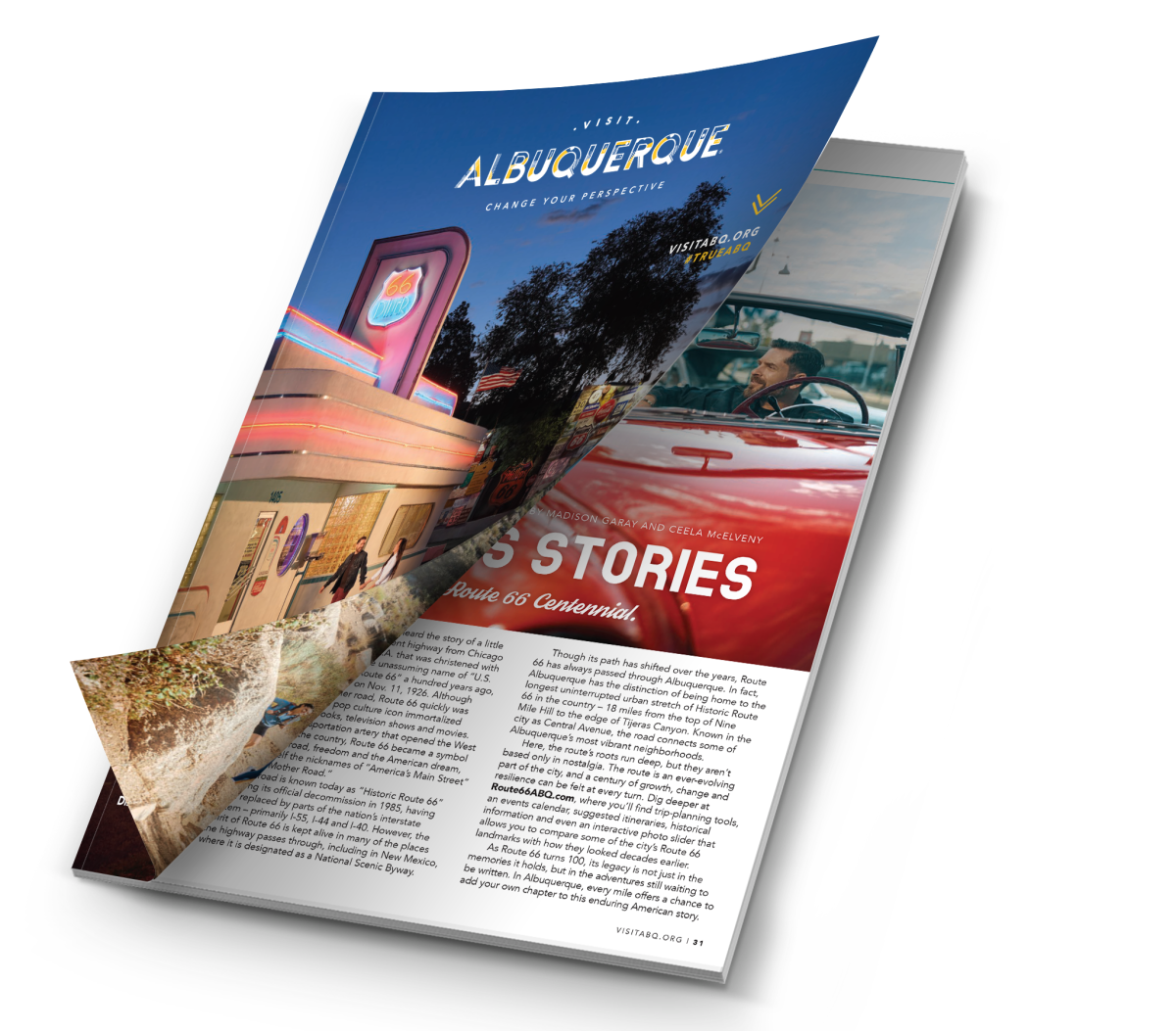 The 2026 Visit Albuquerque Visitors Guide with the cover flipped open.