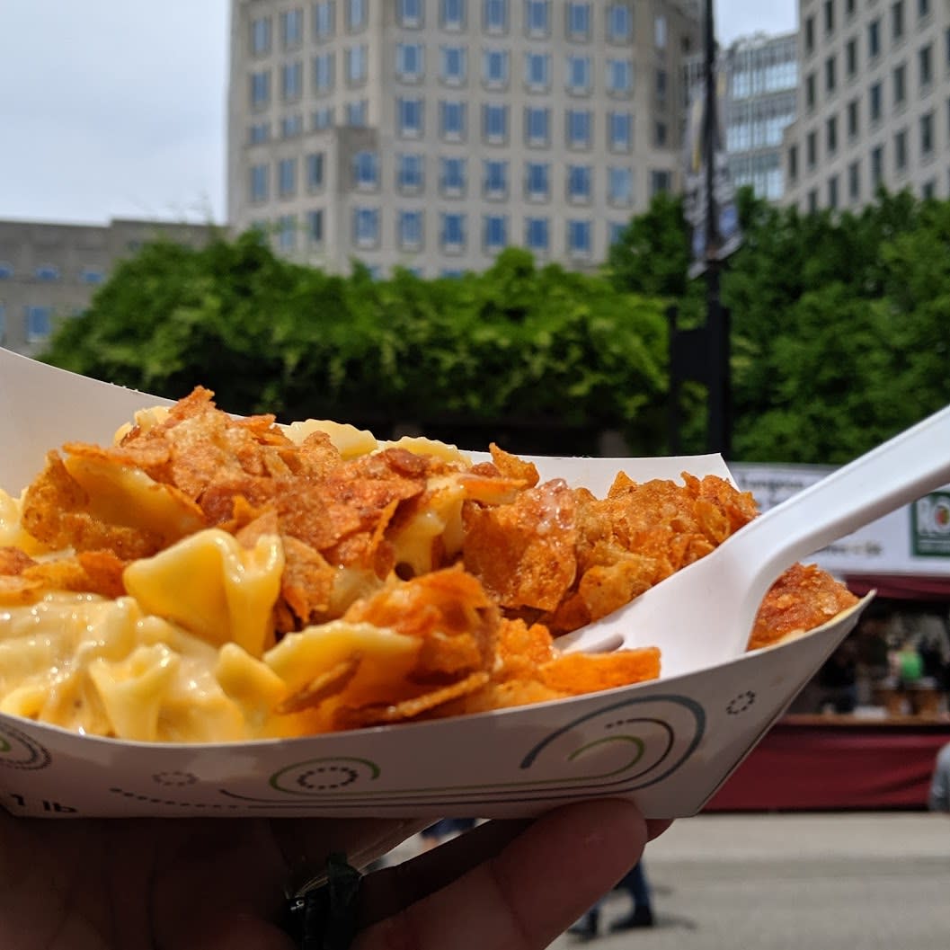 closeup of a noodle and chips dish at taste of Cincinnati