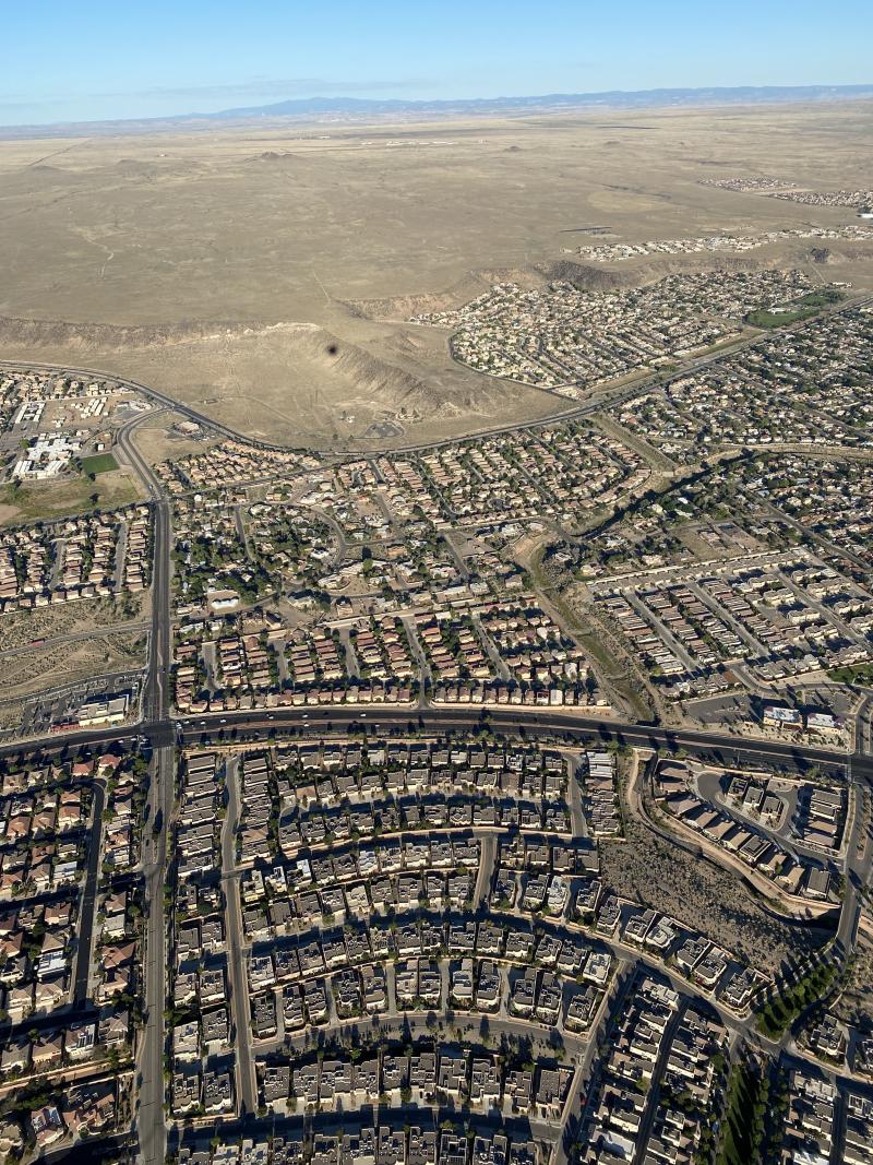 A view of the West side of Albuquerque from a hot air balloon
