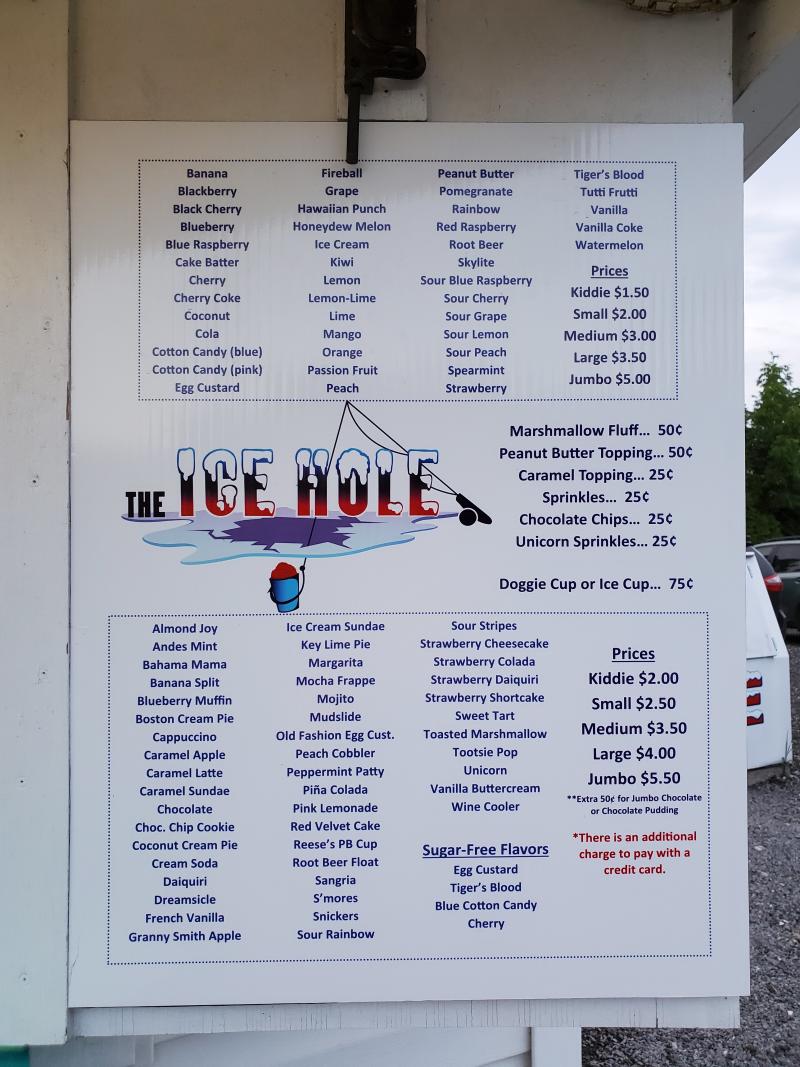 Ice Hole Snowball Stand Menu