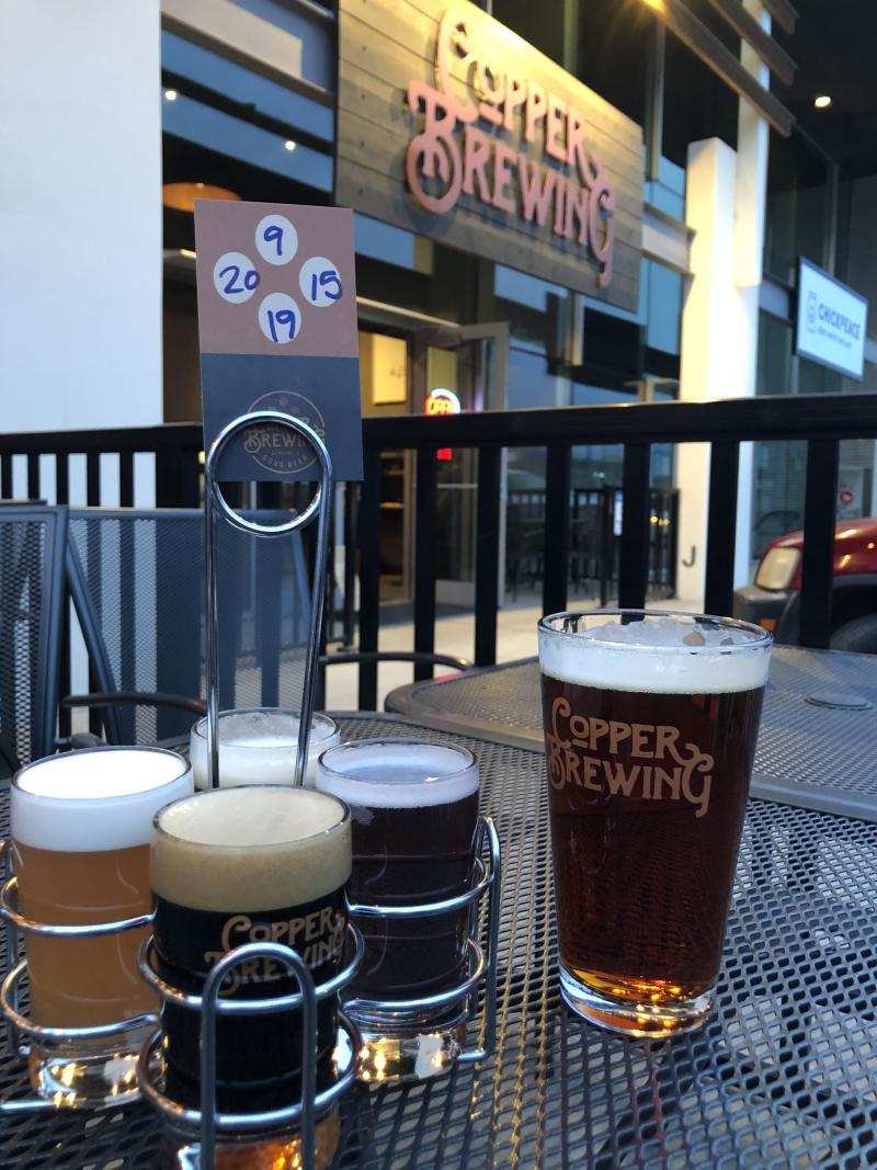 Beer Flight at Copper Brewing on the Patio