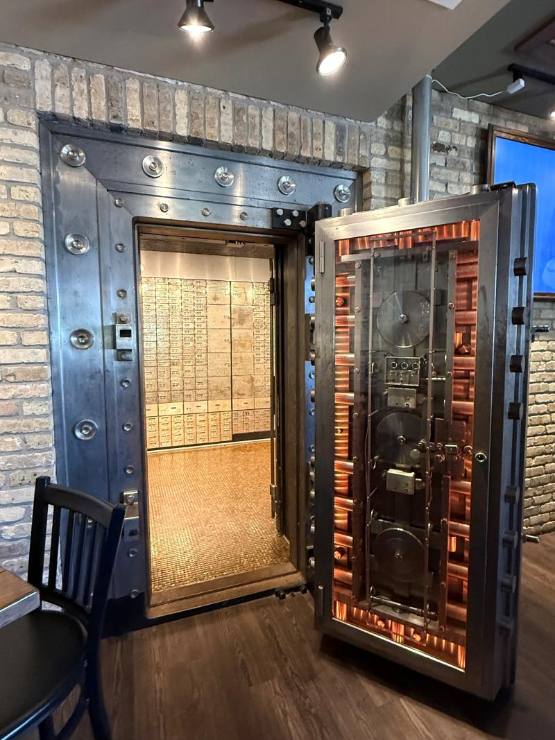 The old bank vault that is part of the East Troy Brewery building.