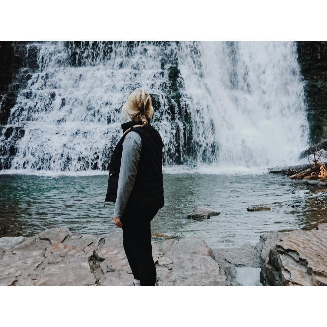 Photo by user d0gluvr92, caption reads Do(n’t) go chasing waterfalls  #grosesgowest #ouselfalls  #bigskycountry #bigsky