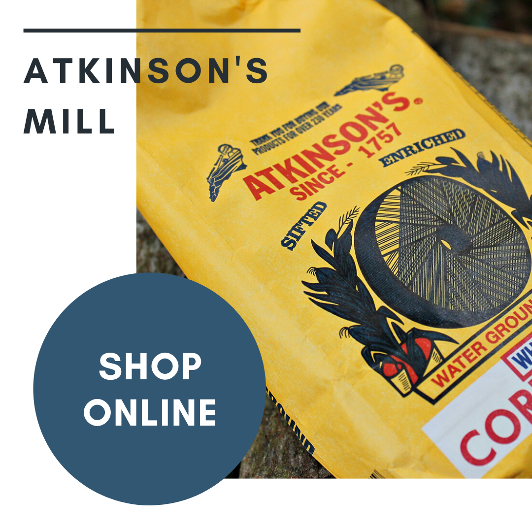 Aktinson Mill Banner Ad promoting shopping online for cornmeal products, Selma, NC.