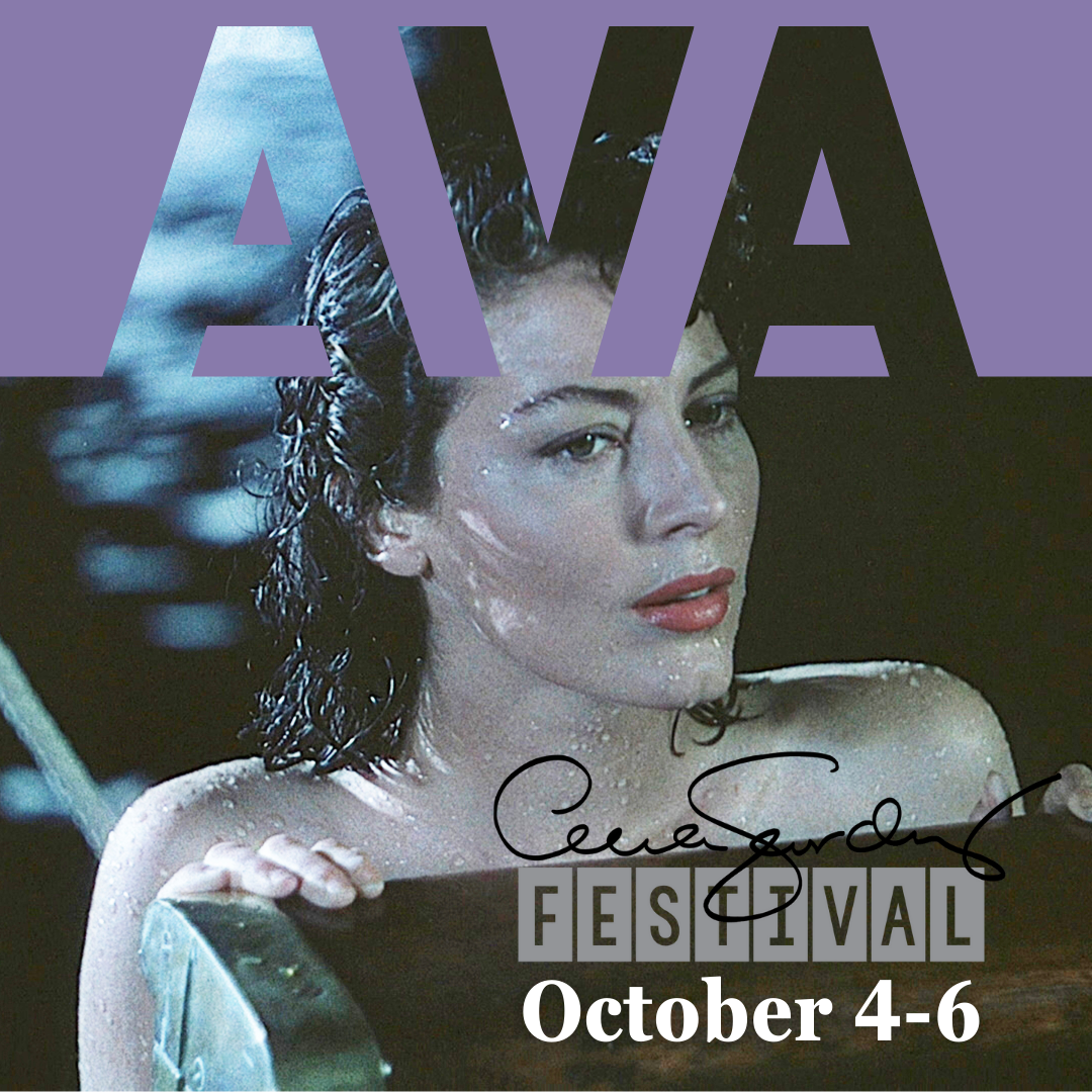 Ava Gardner in Pandora and the Flying Dutchman is a background photo to a graphic promoting the Ava Gardner Festival on October 4-6.