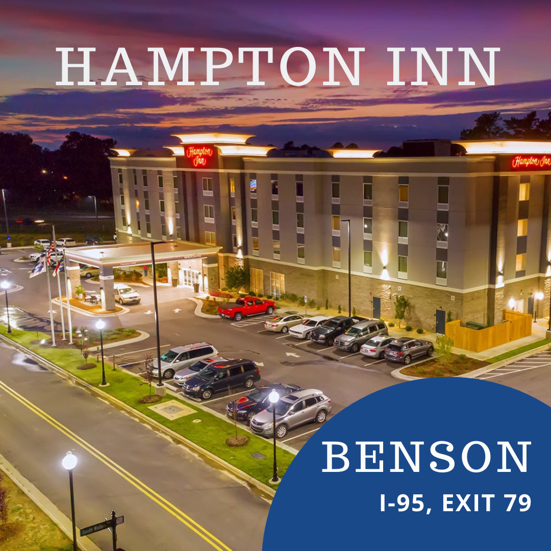 Hampton Inn Benson is dog-friendly in one of the prettiest towns in NC - visit Benson, I-95, exit 79.