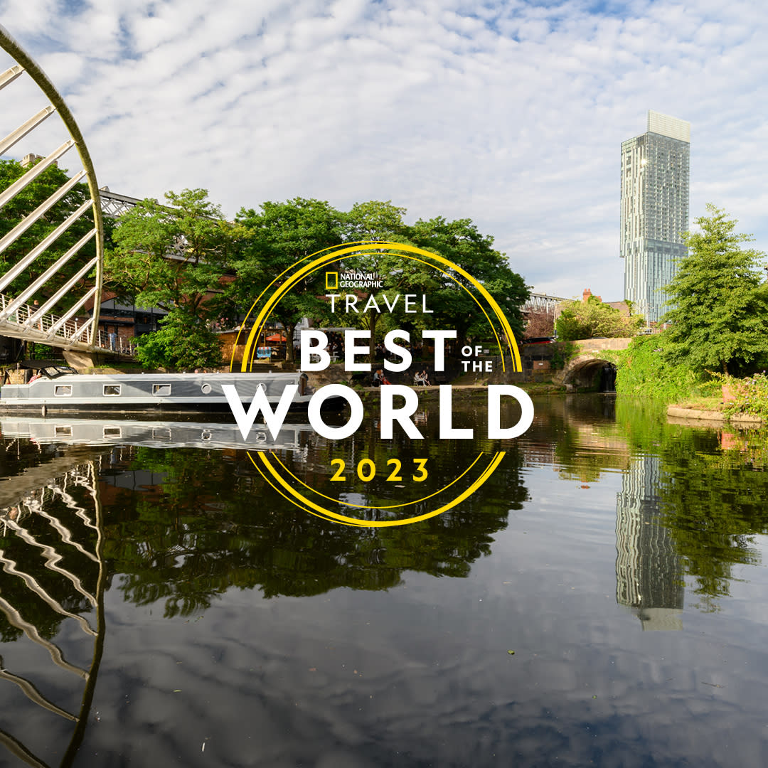 Castlefield, Manchester with 'National Geographic Travel Best of the World 2023' logo