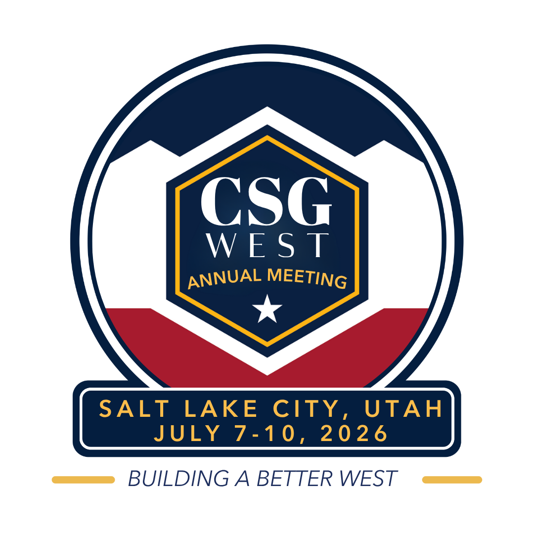 CSG West Annual Meeting Logo reading Salt Lake City, Utah July 7 - 10, 2026. Building a Better West