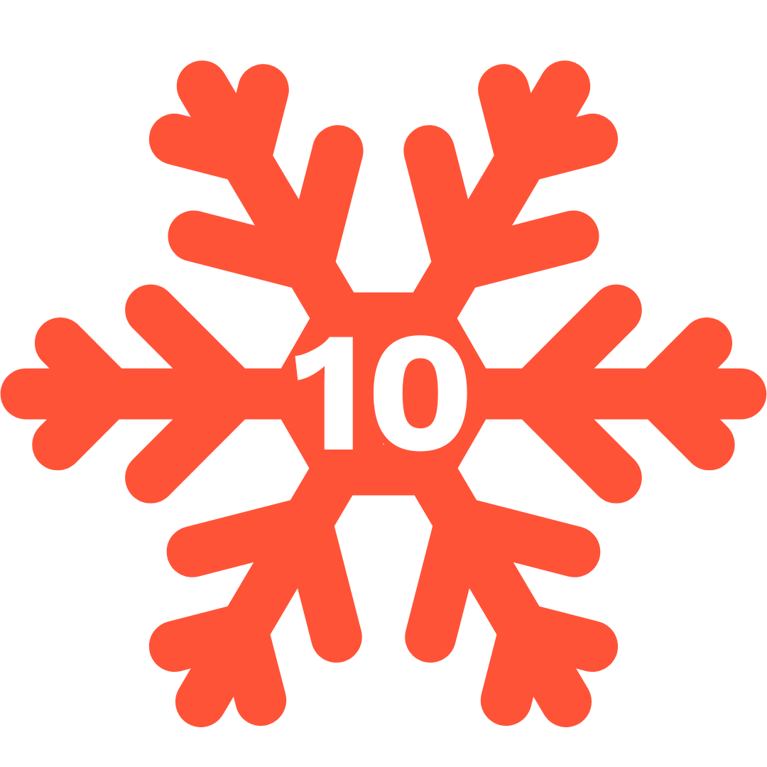 Red snowflake with number 10 in centre