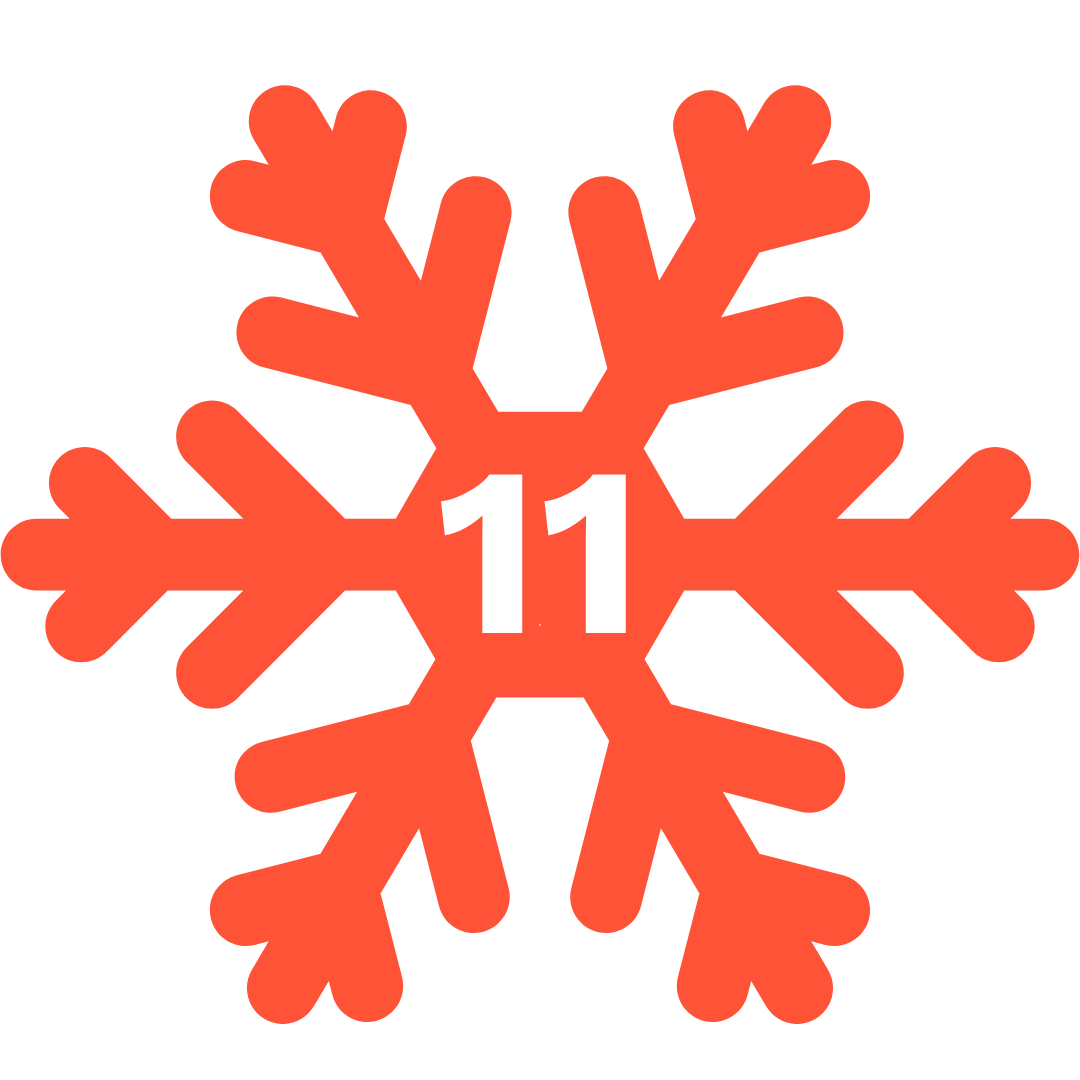 Red snowflake with number 11 in centre