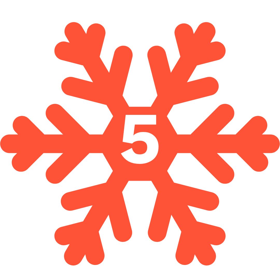 Red snowflake with number 5 in centre