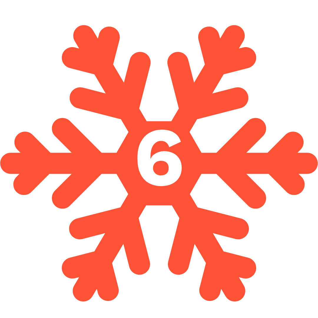 Red snowflake with number 6 in centre
