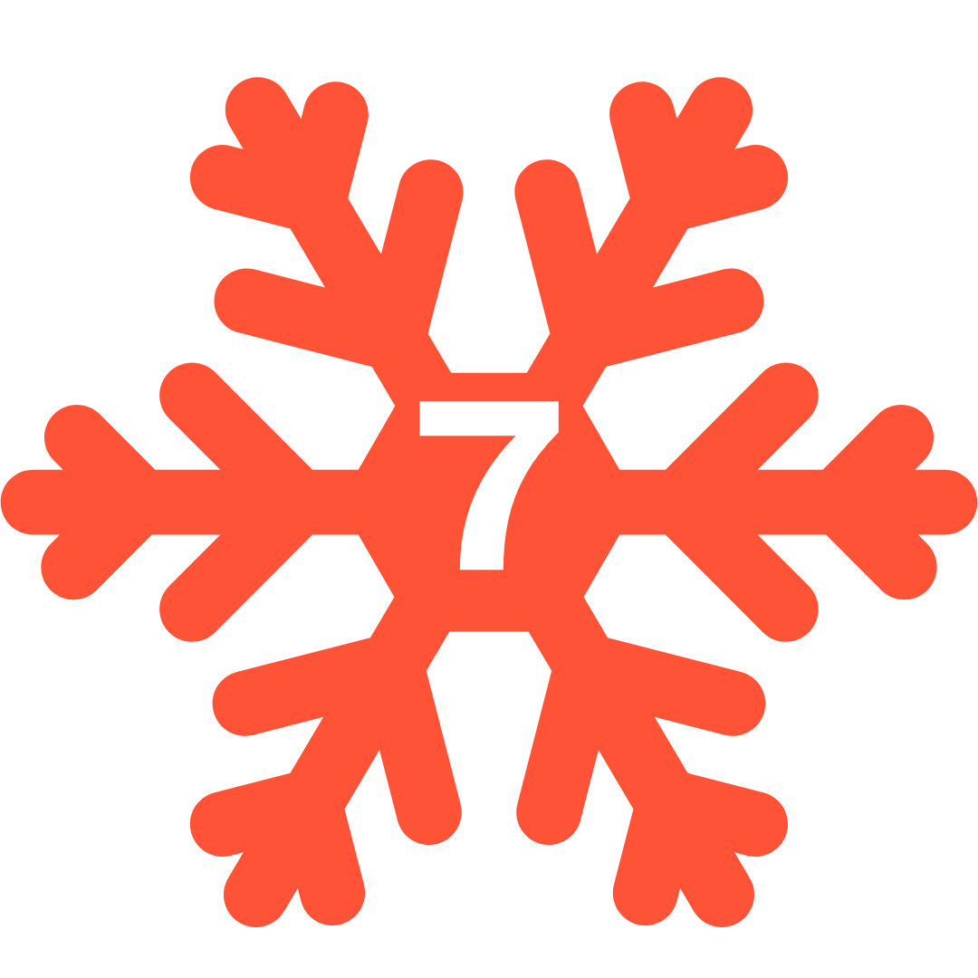 Red snowflake with number 7 in centre
