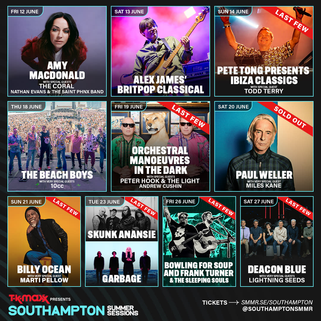 Southampton Summer Sessions full lineup for 2026 including Amy Macdonald Alex James Britpop classical and more.