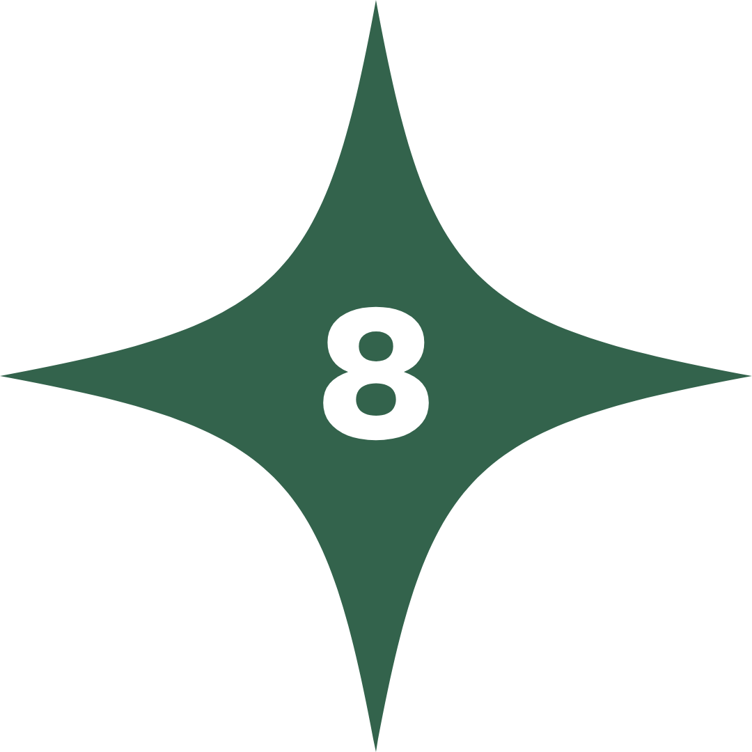 green star with number 8 in centre