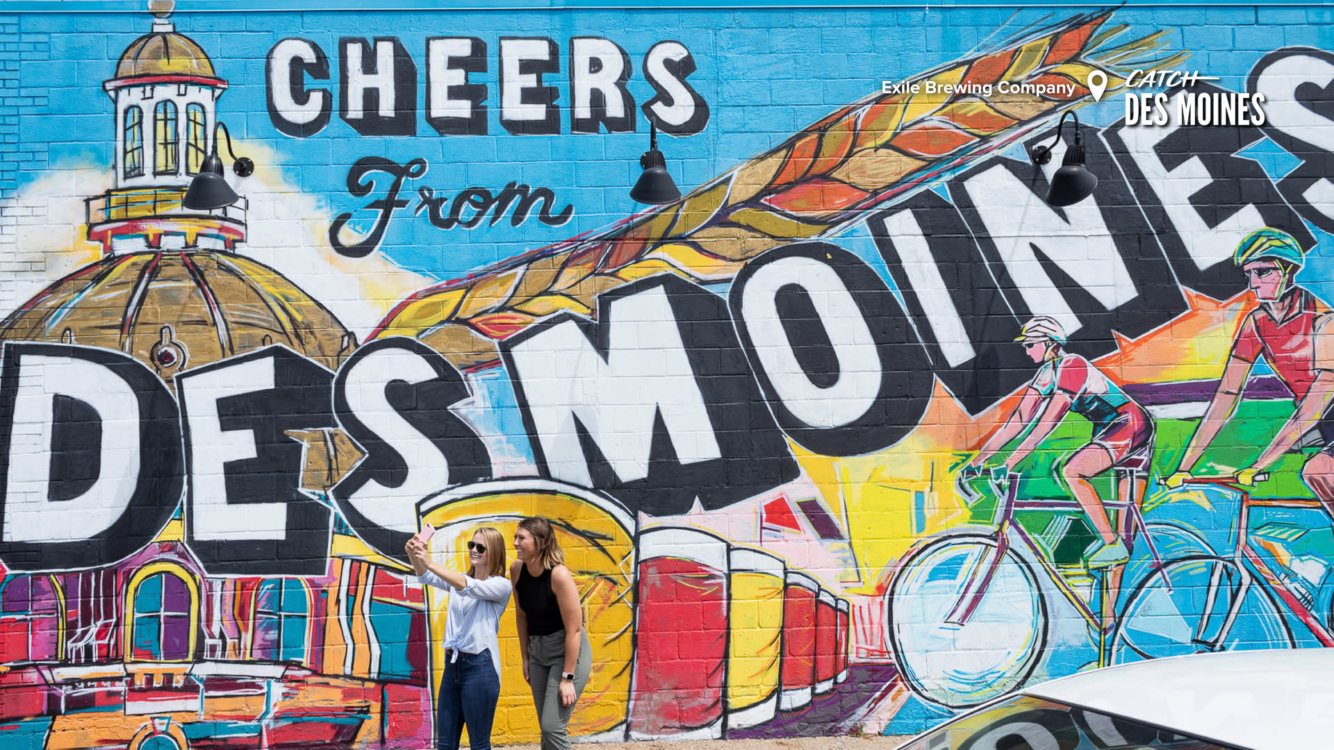Cheers from Des Moines Wall Mural at Exile Brewing Company Zoom Background