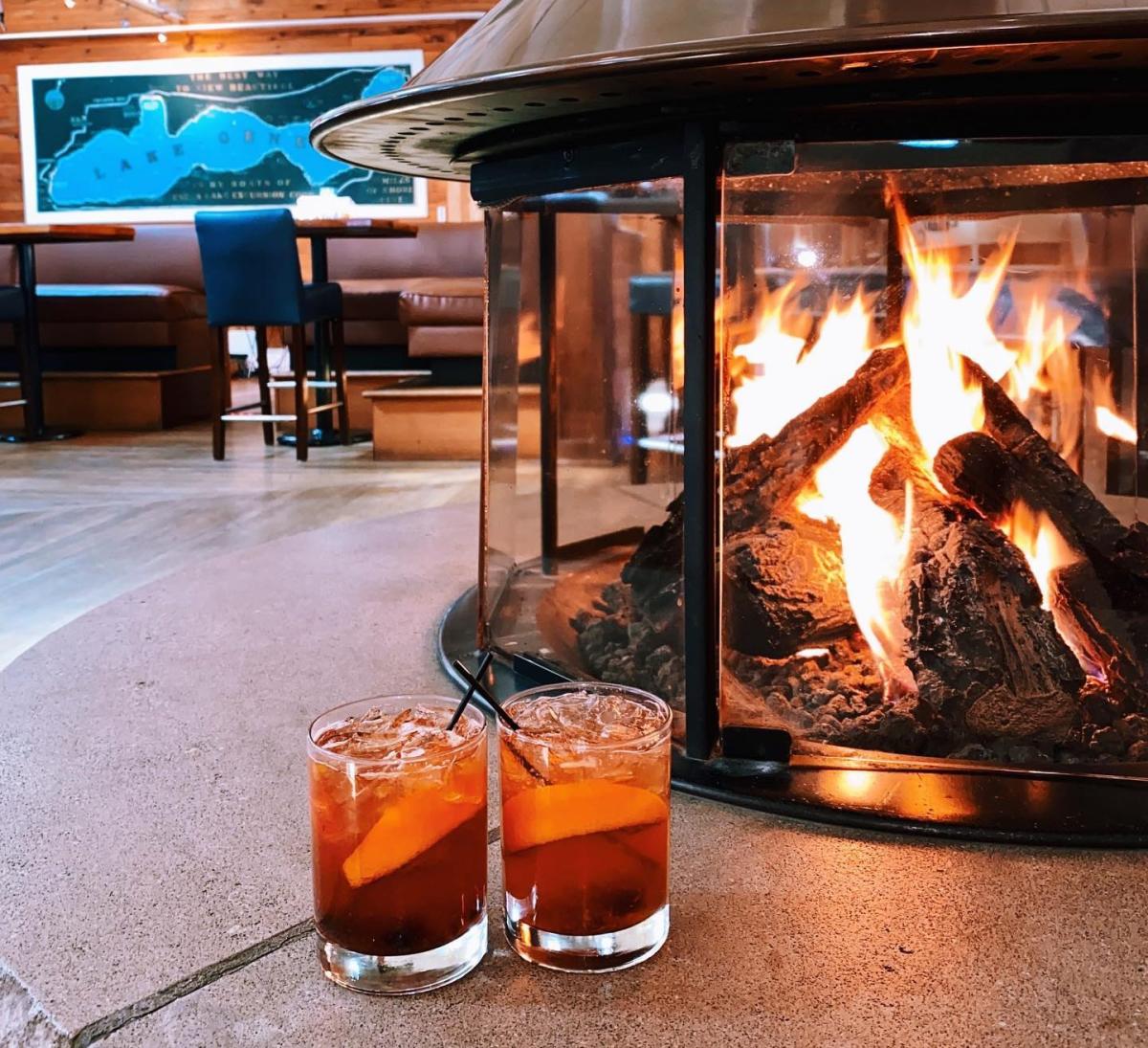 Drinks by the fire at Pier 290