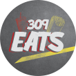 309 Eats Logo featuring a red drink cup and yellow fries against a chalkboard background.