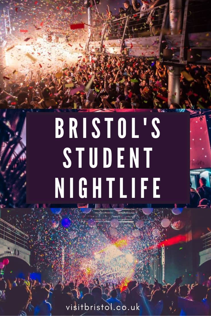 Pinterest slide depicting Bristol's student nightlife