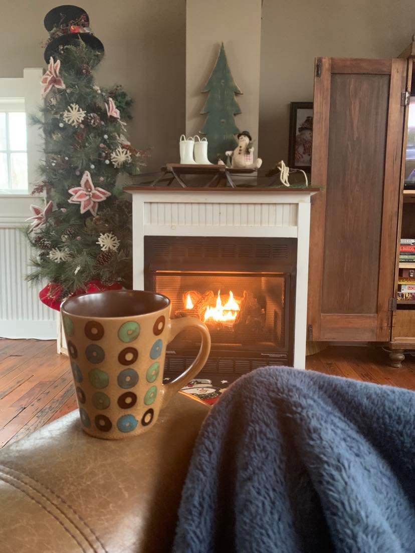 1891 Schoolhouse Inn coffee fireplace Brown County