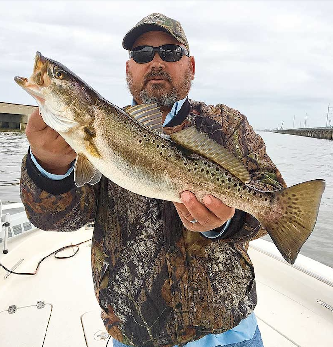 Andy Jones of Wicked Fishing Charters caught this speckled trout trolling the trestles in the spring.