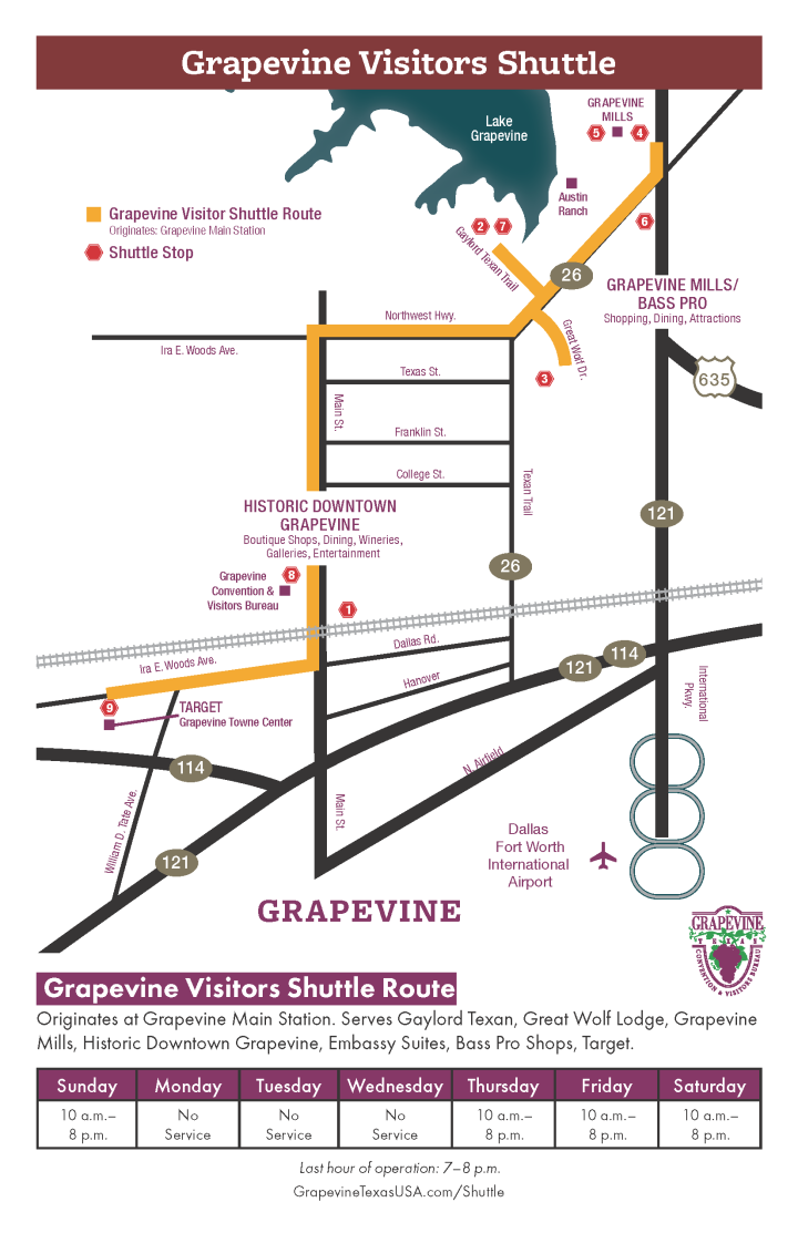 Grapevine Visitors Shuttle Map