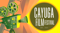 Cayauga Film Festival Logo. Yellow vintage movie camera
