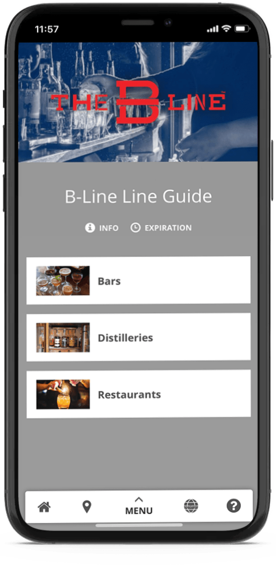 A cell phone screen of the digital version of The B-Line bourbon trail's passport