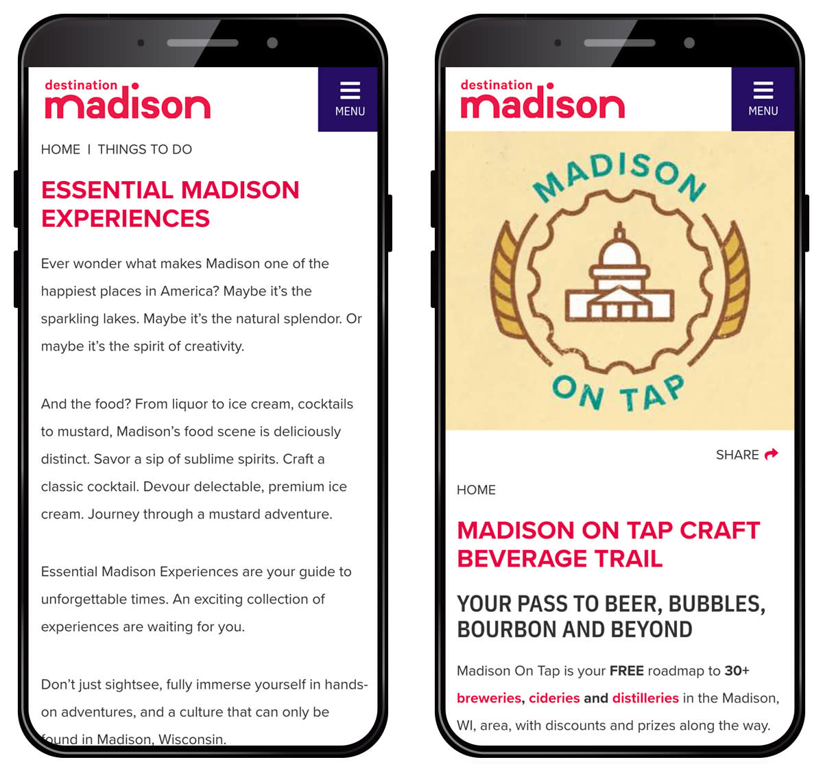 screenshot of Madison WI Essential Madison Experiences and Madison on Tap