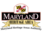 Maryland state flag with text reading Maryland Heritage Areas Authority (Maryland founded in 1634)