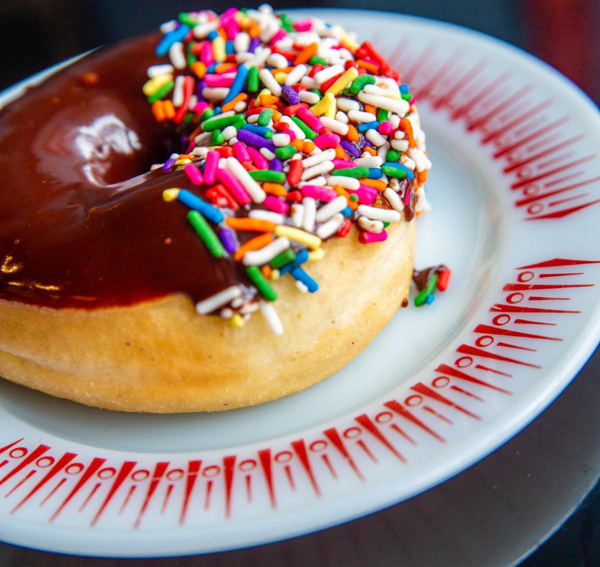 Chocolate frosted donut with sprinkles from Glory Doughnuts 