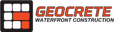 Black white and red logo for Geocrete Waterfront Construction