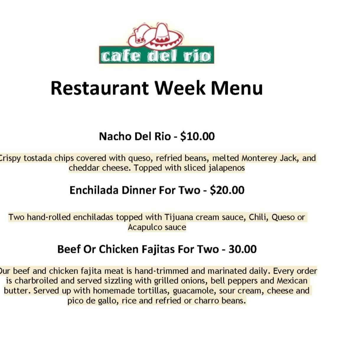 Cafe Del Rio Restaurant Week Cafe Del Rio Restaurant Week