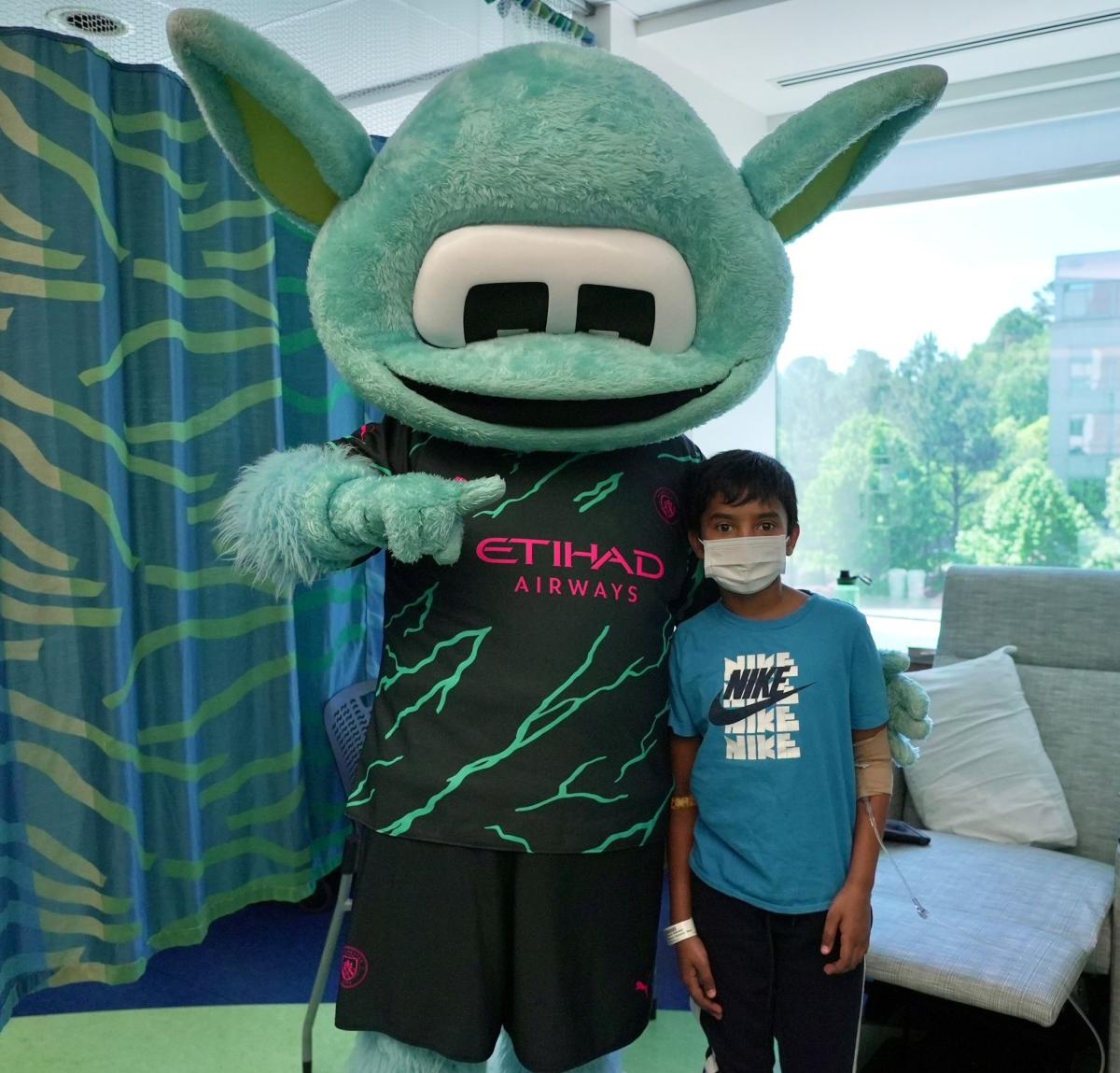 Man City Mascot, Moonchester, Visiting UNC Childrens Hospital