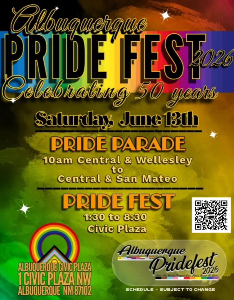 A flyer for the Albuquerque PrideFest 2026.